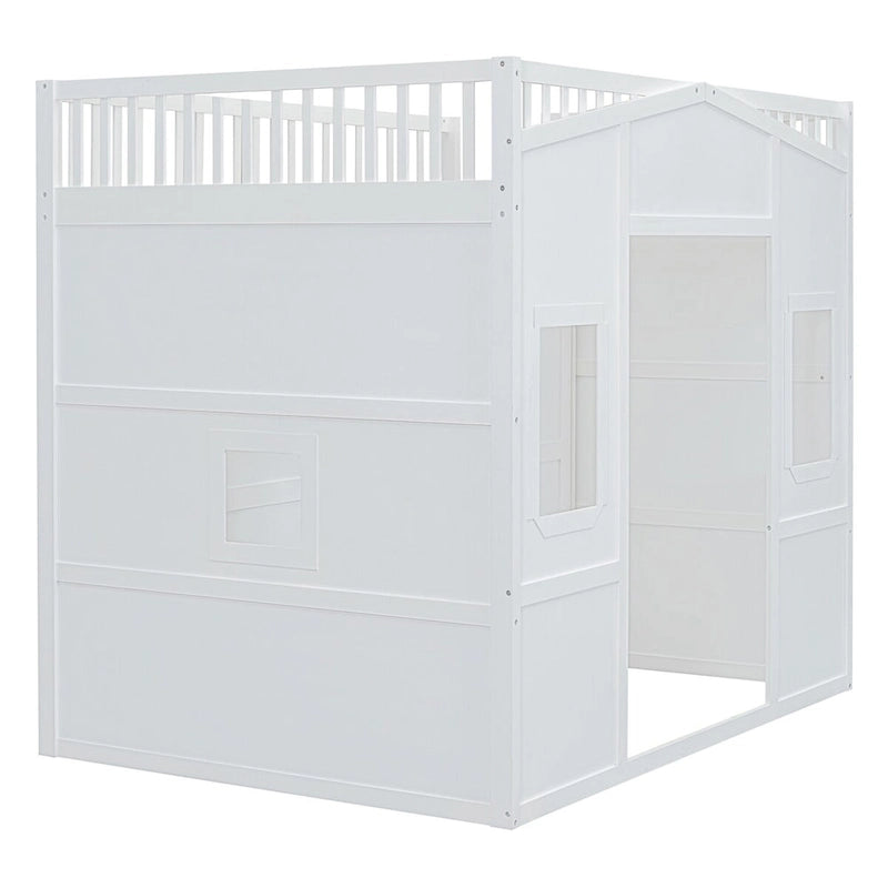 Full Size House Loft Bed With Ladder and Wardrobe