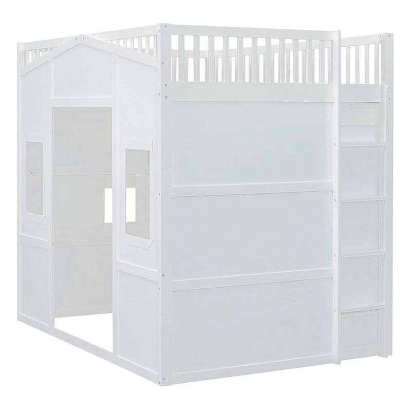 Full Size House Loft Bed With Ladder and Wardrobe