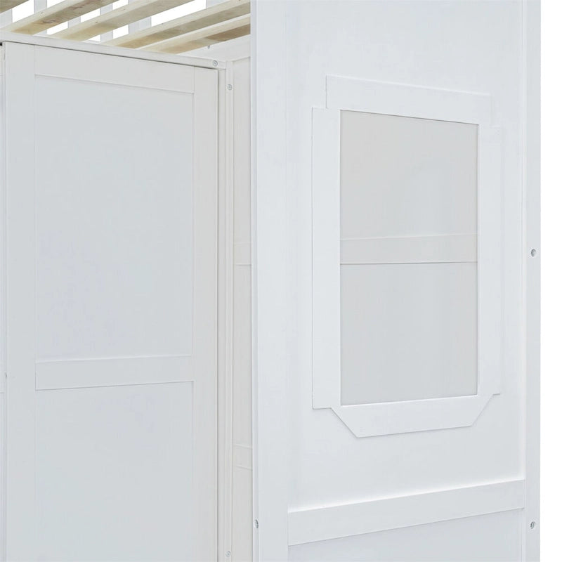 Full Size House Loft Bed With Ladder and Wardrobe