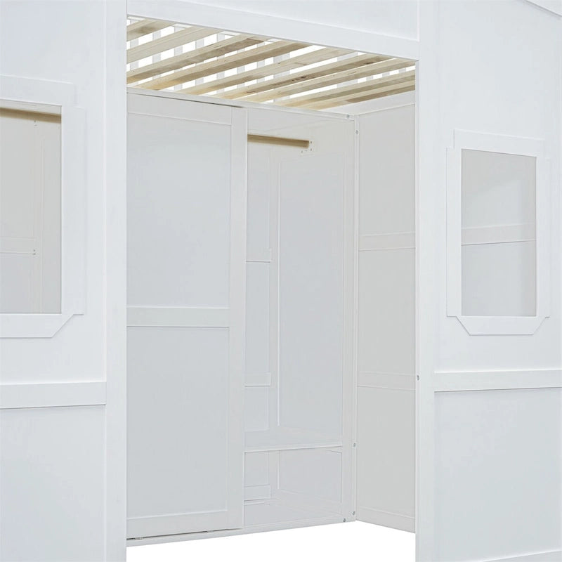 Full Size House Loft Bed With Ladder and Wardrobe