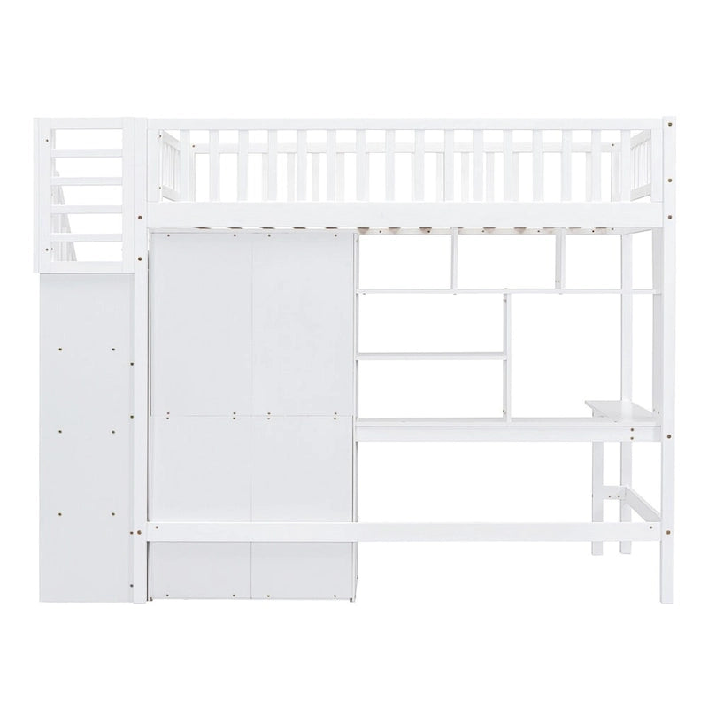 Merax Twin size Loft Bed with Bookshelf,Drawers,Desk,and Wardrobe