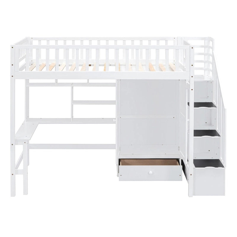 Merax Twin size Loft Bed with Bookshelf,Drawers,Desk,and Wardrobe