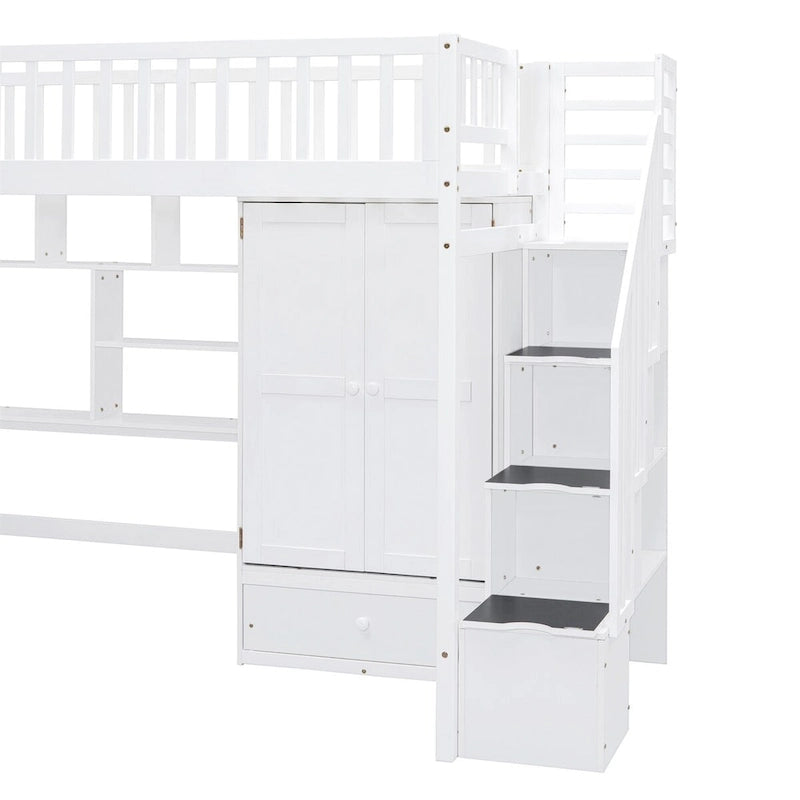 Merax Twin size Loft Bed with Bookshelf,Drawers,Desk,and Wardrobe