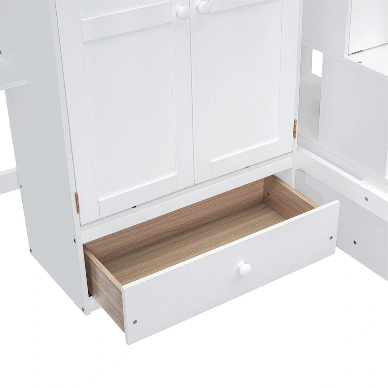Merax Twin size Loft Bed with Bookshelf,Drawers,Desk,and Wardrobe