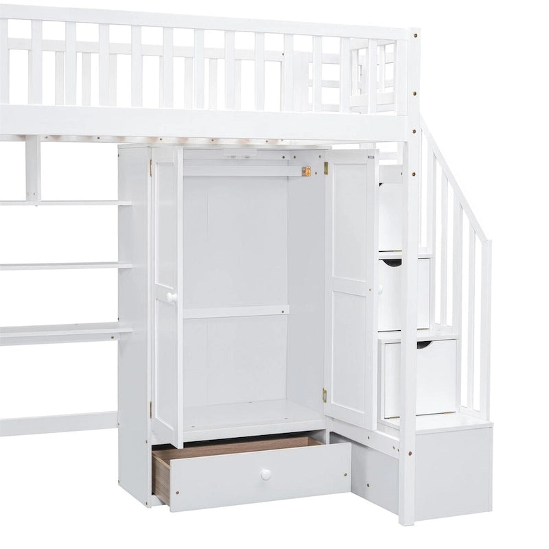 Merax Twin size Loft Bed with Bookshelf,Drawers,Desk,and Wardrobe
