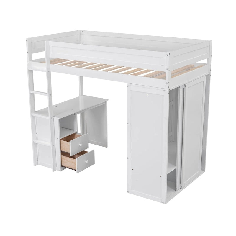 Wood with Wardrobes and 2-Drawer Desk with Cabinet