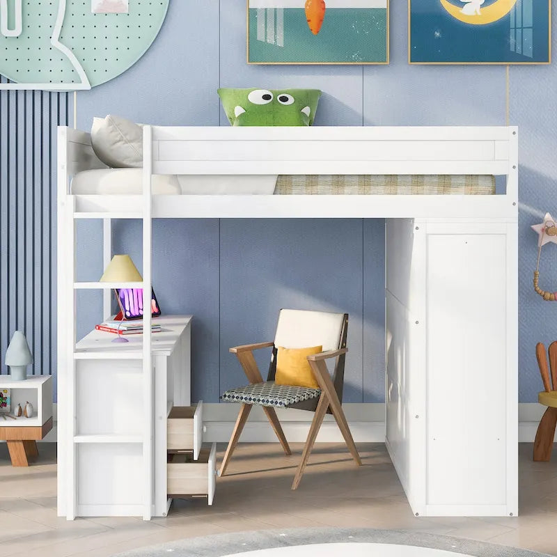 Wood with Wardrobes and 2-Drawer Desk with Cabinet