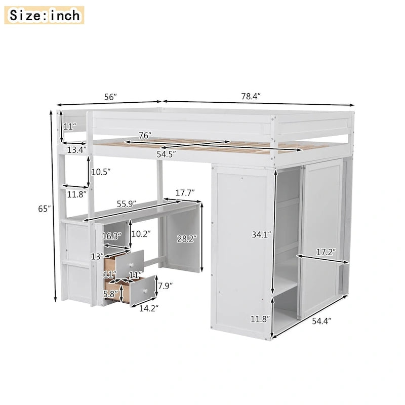 Wood with Wardrobes and 2-Drawer Desk with Cabinet
