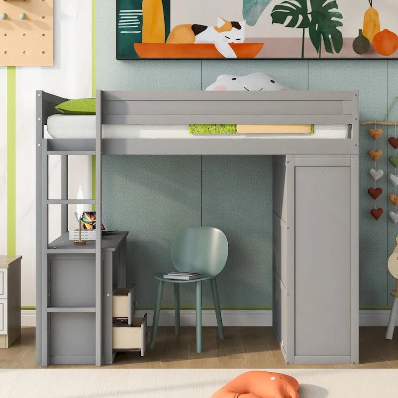 Wood with Wardrobes and 2-Drawer Desk with Cabinet