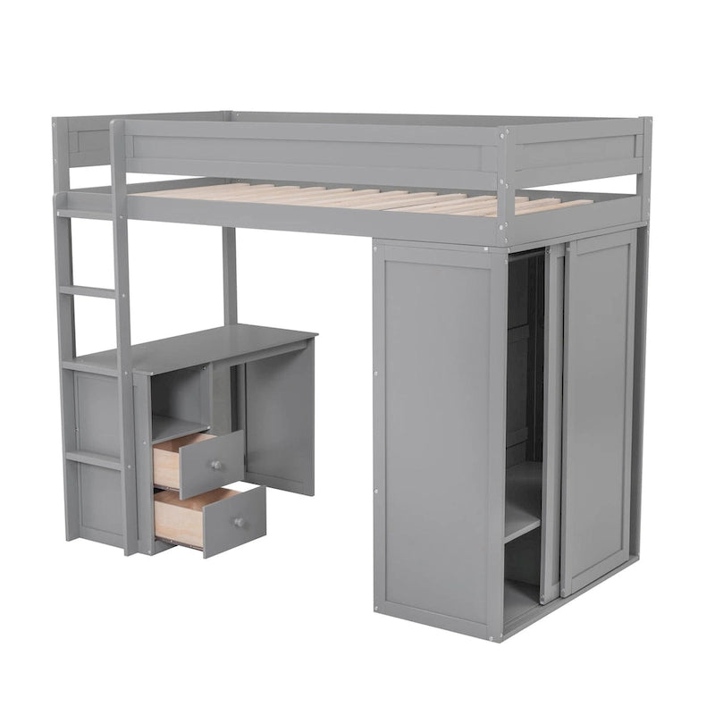 Wood with Wardrobes and 2-Drawer Desk with Cabinet