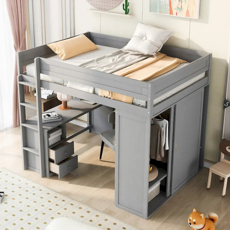 Wood with Wardrobes and 2-Drawer Desk with Cabinet