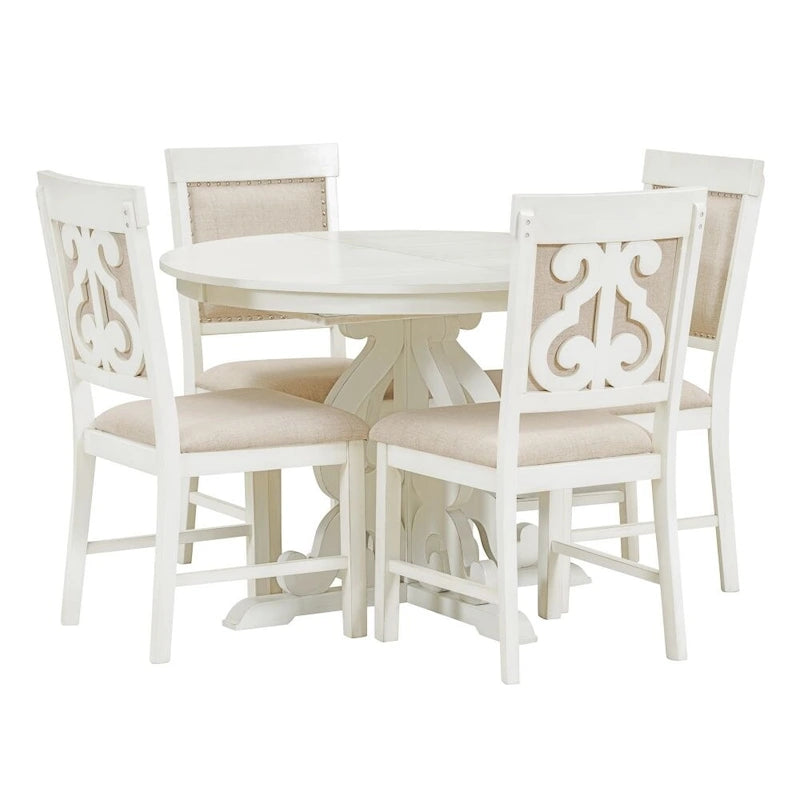 5-Piece Retro Functional Dining Set,a 16-Inch Leaf and 4 Upholstered Chairs for Dining Room and Kitchen