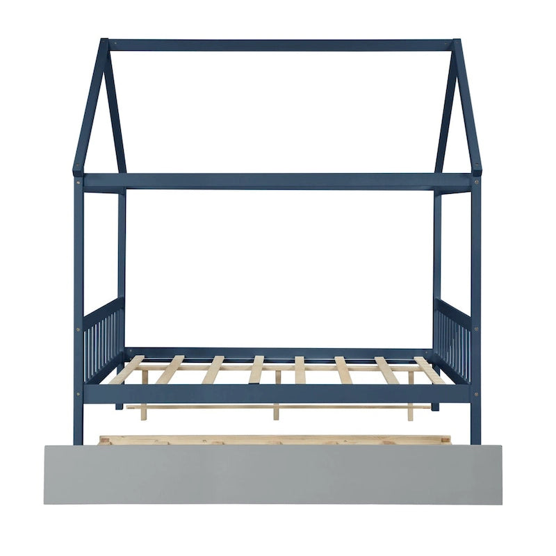 Full Size House Bed with Trundle and Charming Roof Detail