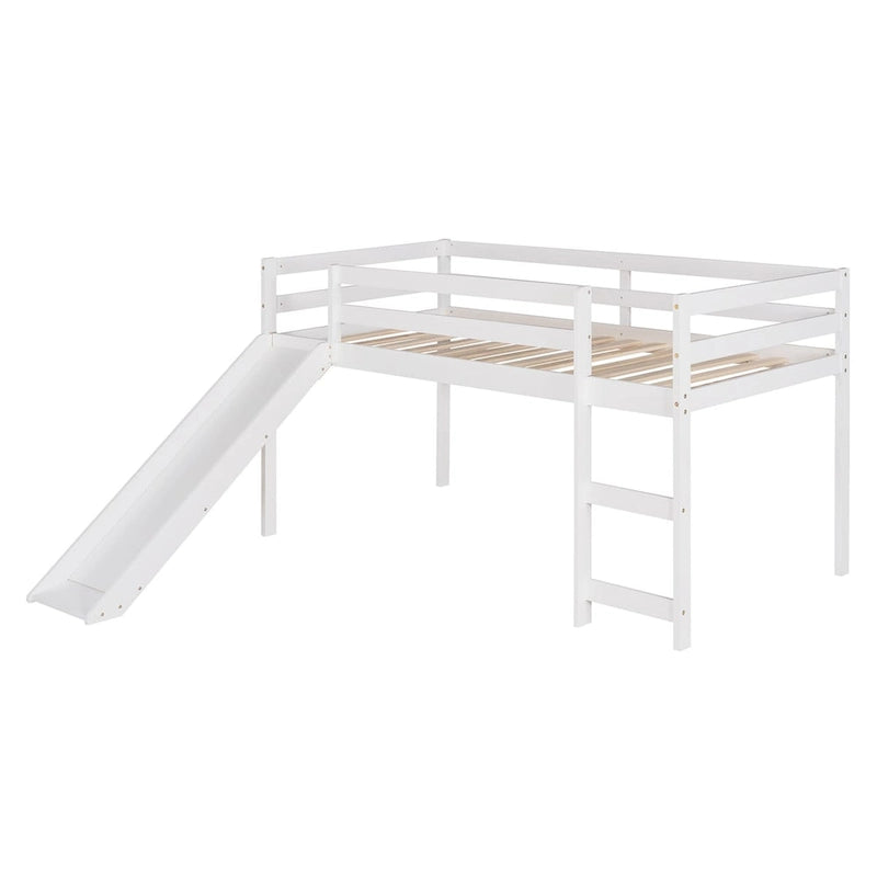 Twin Size Solid Wood Loft Bed with Slide and Ladder