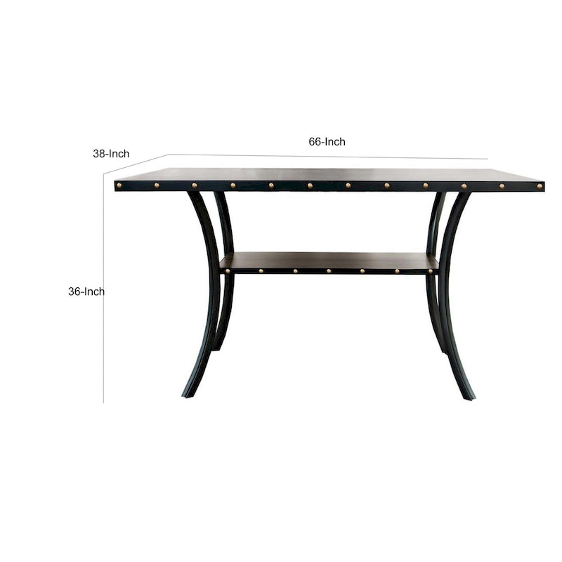 Sie 38 Inch Counter Height Table, Rectangular, Nailhead Trim, Black Wood