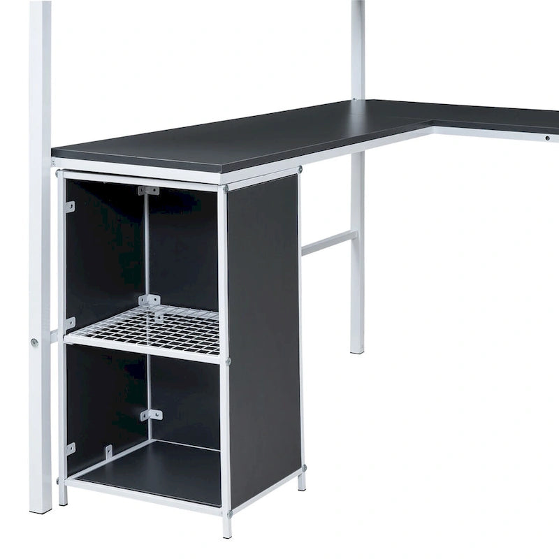 Full Size Metal Loft Bed with Bookcase,Desk,Cabinet and Ladder for Kids and Teens