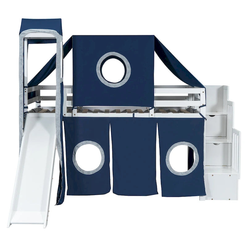 Merax Full/Twin Loft Bed with Tent and Tower