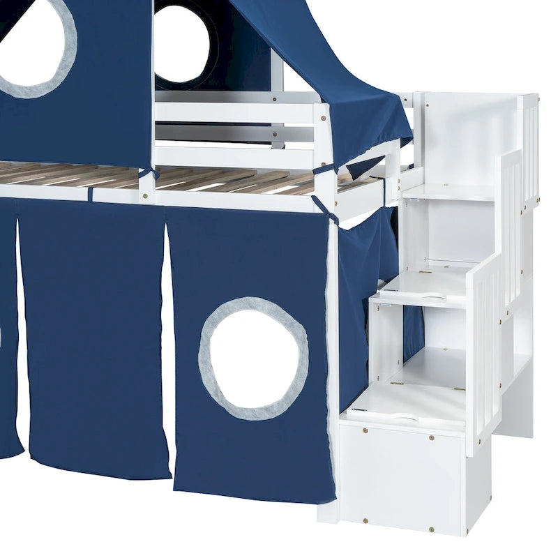 Merax Full/Twin Loft Bed with Tent and Tower