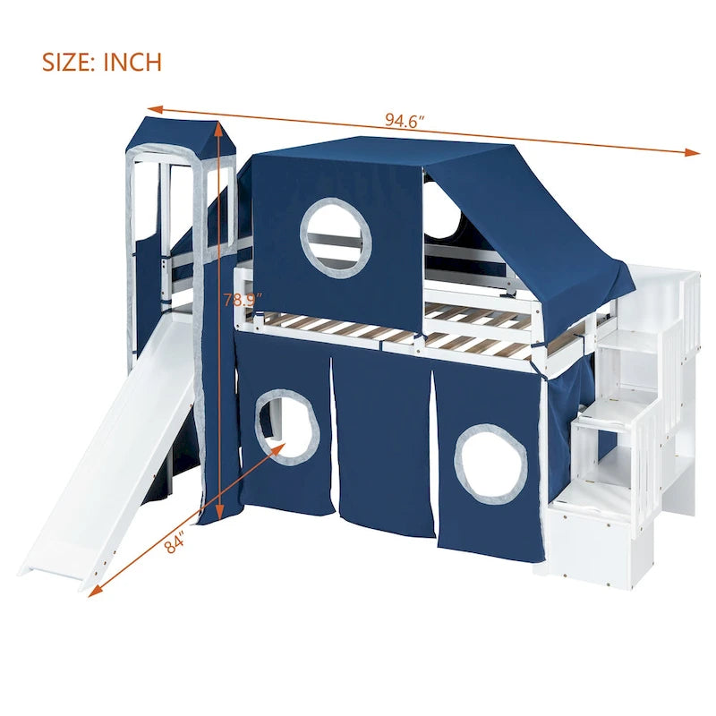 Merax Full/Twin Loft Bed with Tent and Tower
