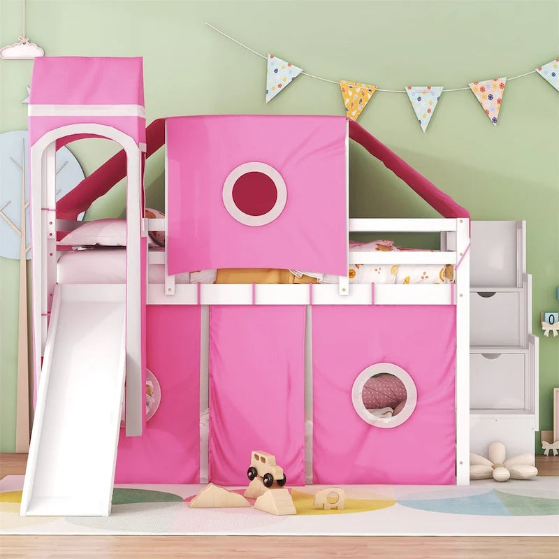Merax Full/Twin Loft Bed with Tent and Tower