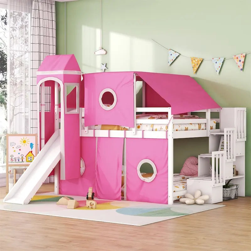 Merax Full/Twin Loft Bed with Tent and Tower