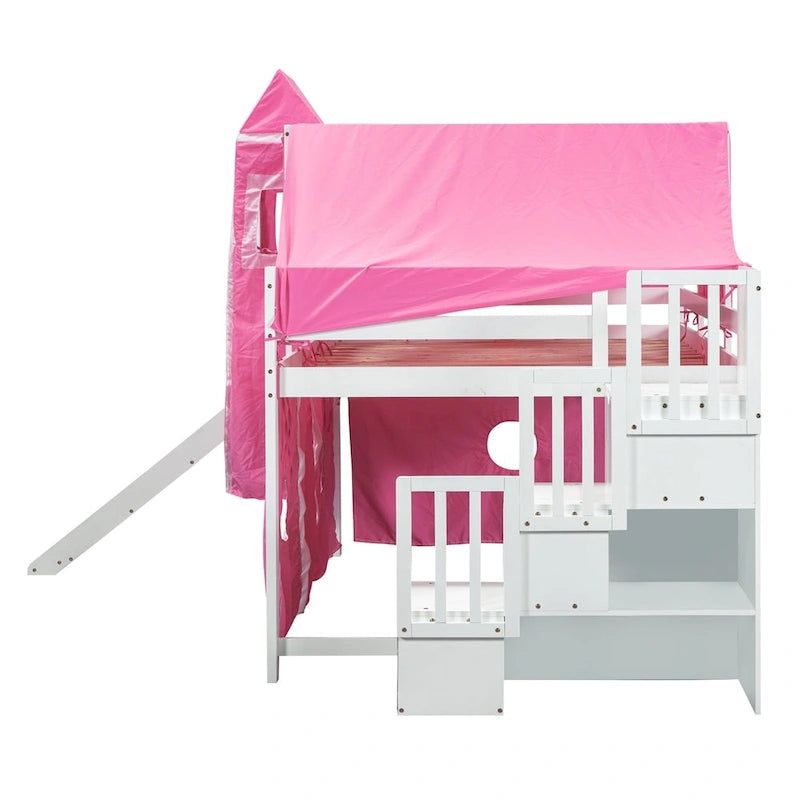 Merax Full/Twin Loft Bed with Tent and Tower
