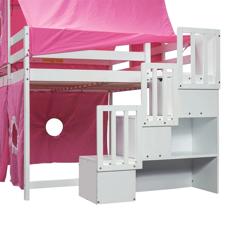 Merax Full/Twin Loft Bed with Tent and Tower