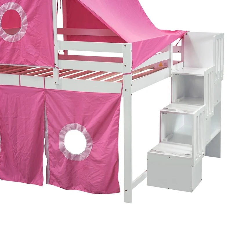 Merax Full/Twin Loft Bed with Tent and Tower