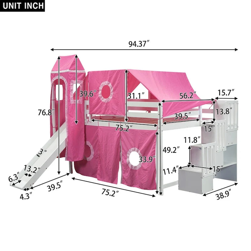 Merax Full/Twin Loft Bed with Tent and Tower