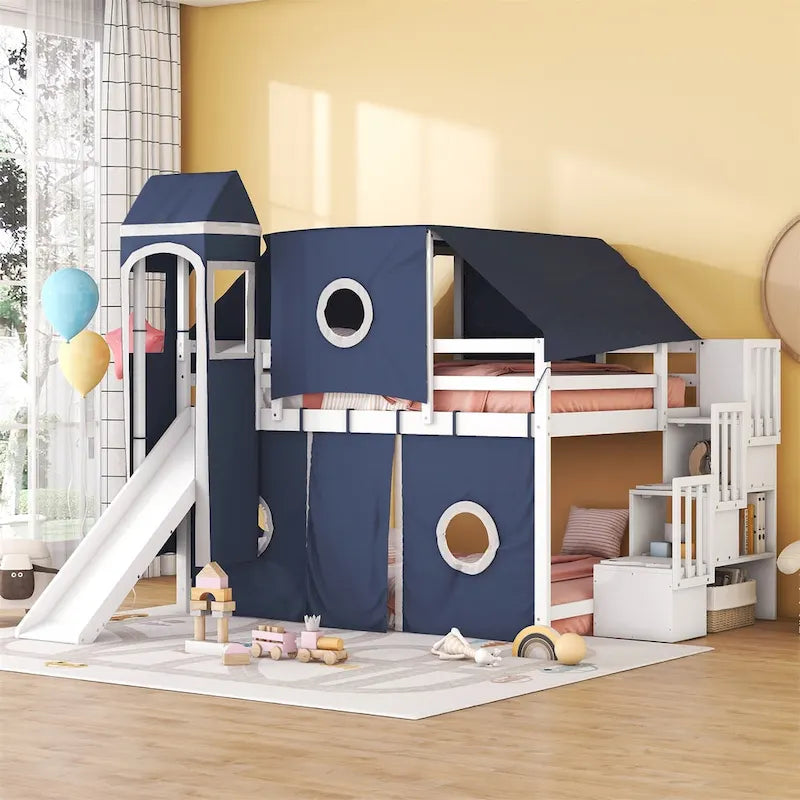 Merax Full/Twin Loft Bed with Tent and Tower