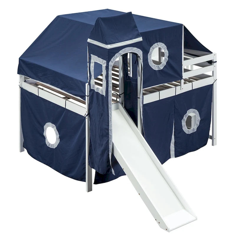 Merax Full/Twin Loft Bed with Tent and Tower