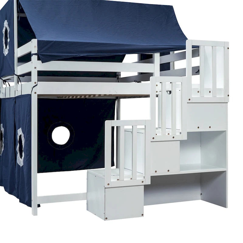 Merax Full/Twin Loft Bed with Tent and Tower