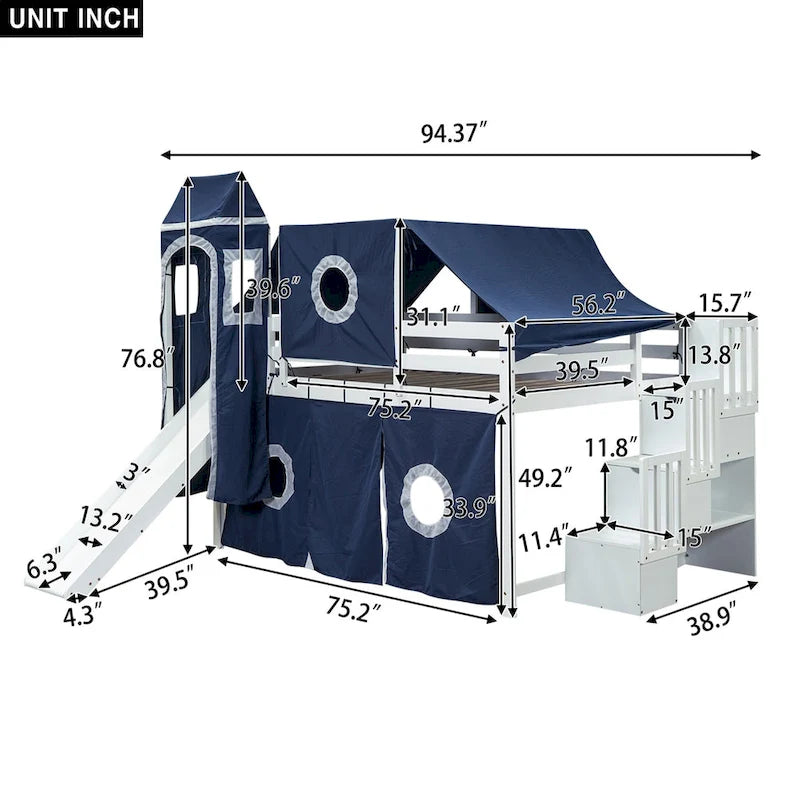 Merax Full/Twin Loft Bed with Tent and Tower