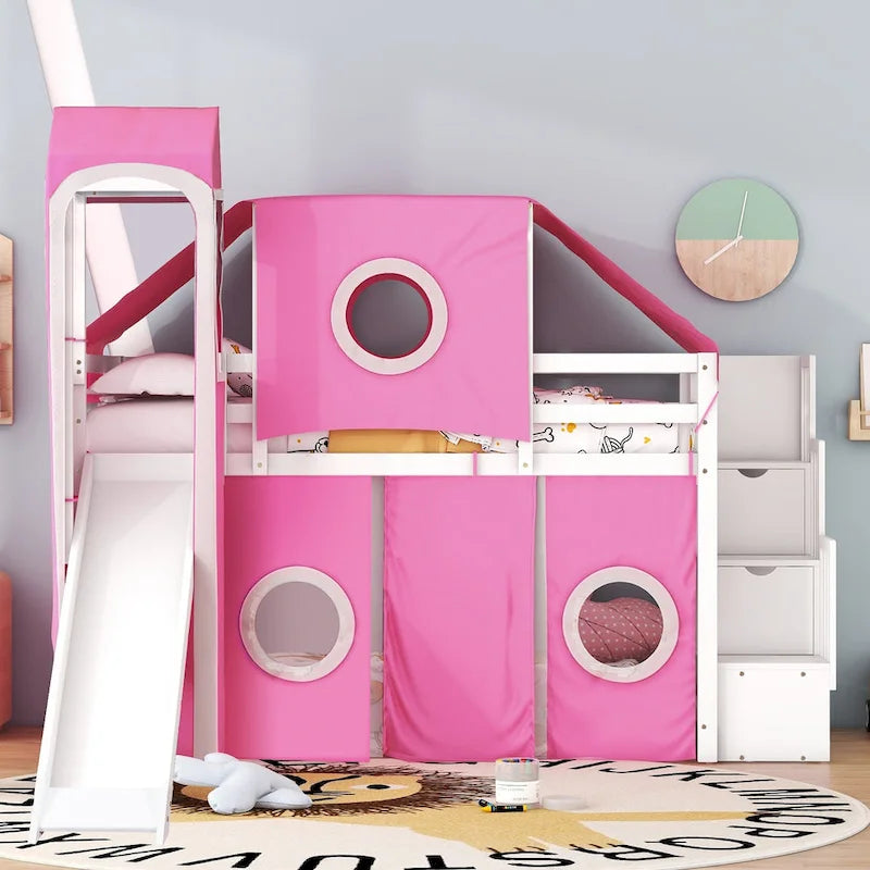 Merax Full/Twin Loft Bed with Tent and Tower
