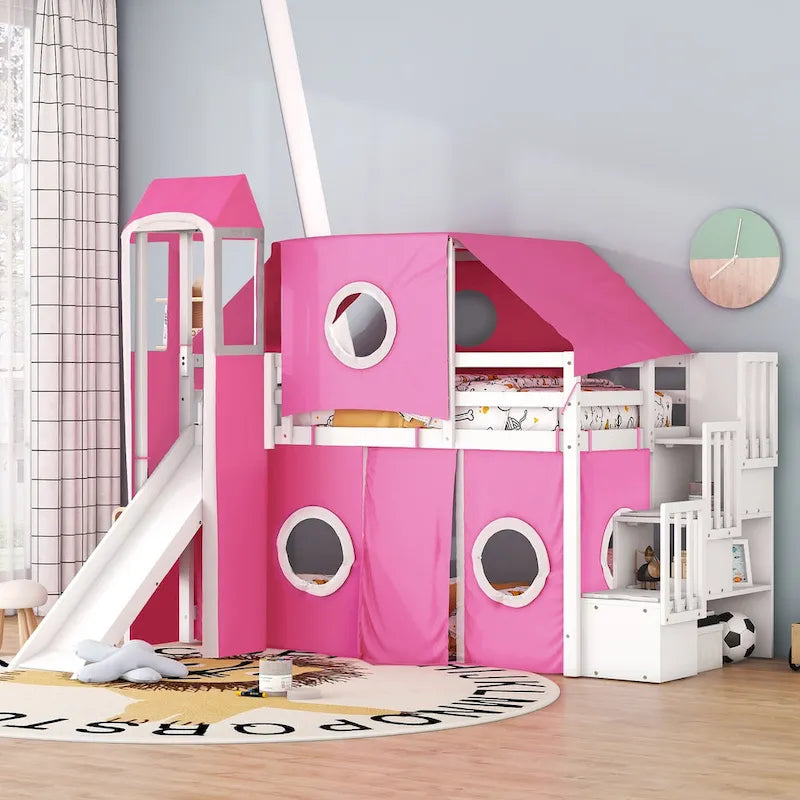 Merax Full/Twin Loft Bed with Tent and Tower