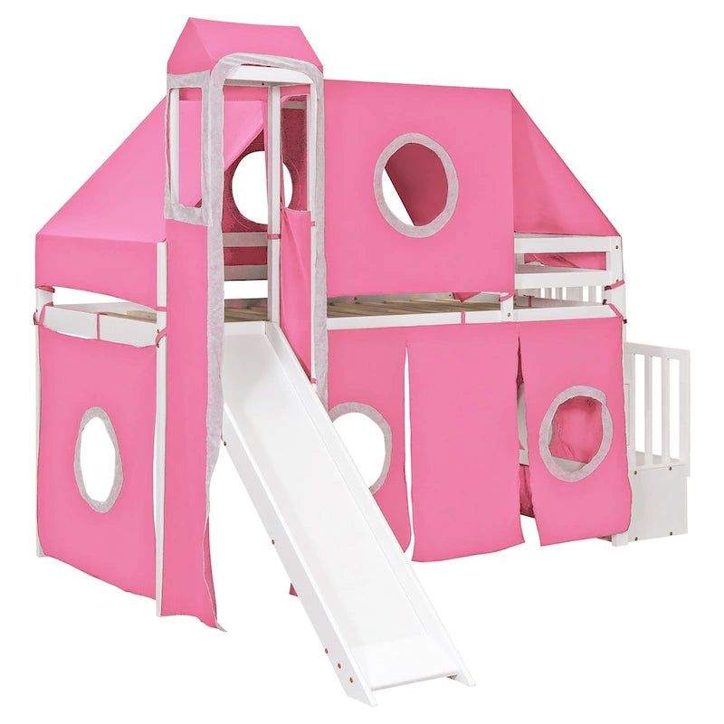 Merax Full/Twin Loft Bed with Tent and Tower