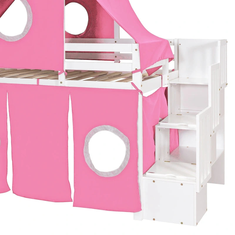Merax Full/Twin Loft Bed with Tent and Tower
