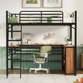 Metal Full Size Loft Bed with 3 Layers of Shelves and L-shaped Desk
