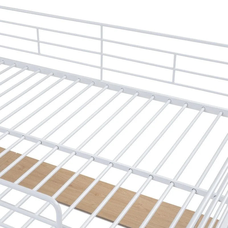 Metal Full Size Loft Bed with 3 Layers of Shelves and L-shaped Desk