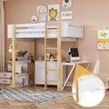 Nestfair Twin Size Wood Loft Bed with Built-in Storage Cabinet and Cubes