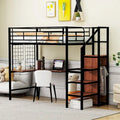 Twin Size Metal Loft Bed with Desk, Storage Ladder and Wardrobe