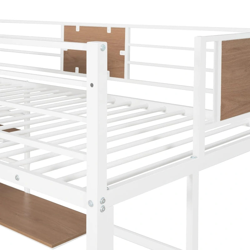 Metal Loft Bed with Desk & Shelves