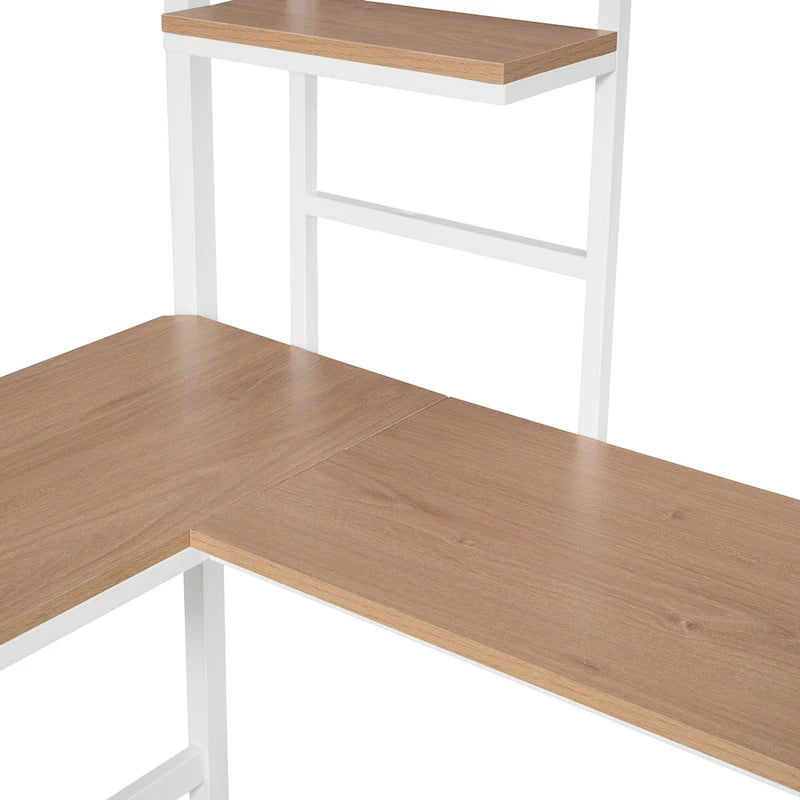 Metal Loft Bed with Desk & Shelves