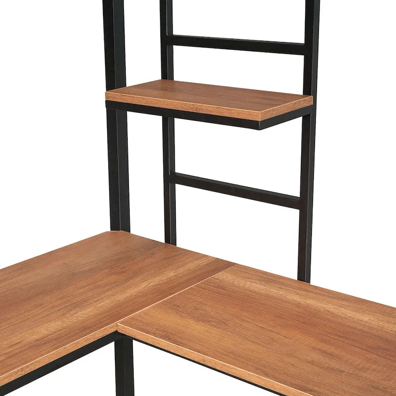 Metal Loft Bed with Desk & Shelves