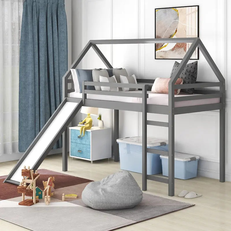 Twin Size Loft Bed with Slide
