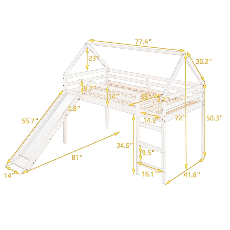 Twin Size Loft Bed with Slide