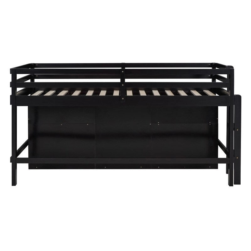 Twin Size Loft Bed with 4 Drawers, Underneath Cabinet and Shelves