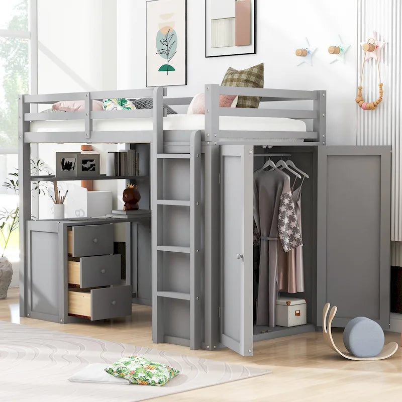Loft Bed with Drawers,Desk,and Wardrobe