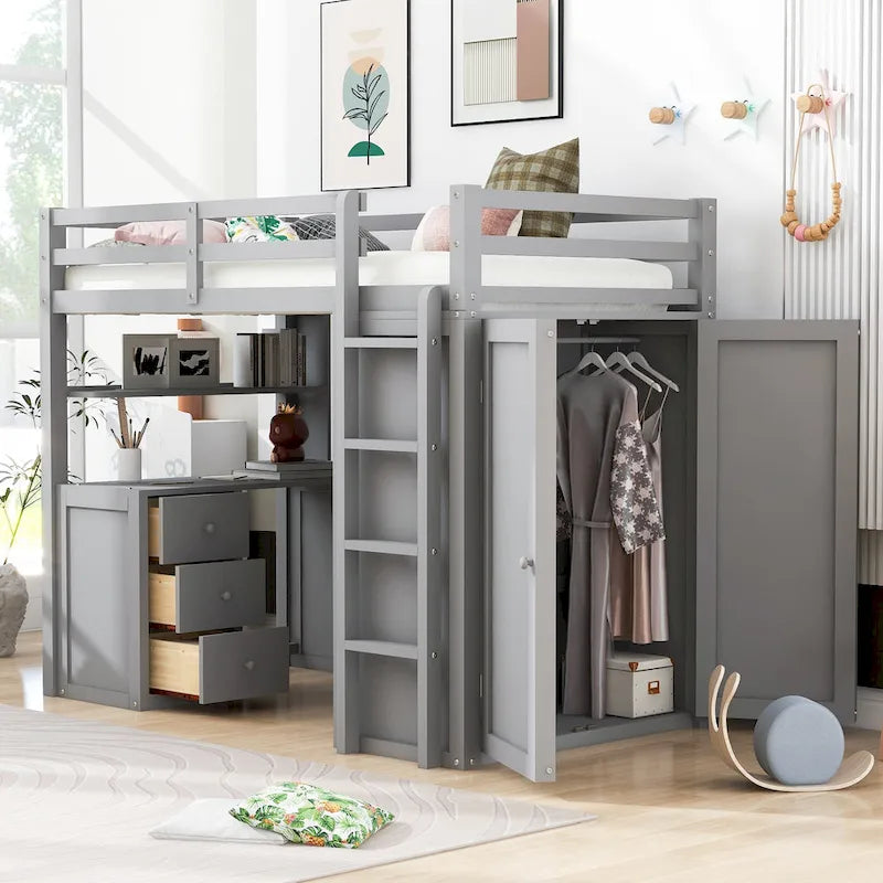 Loft Bed with Drawers,Desk,and Wardrobe