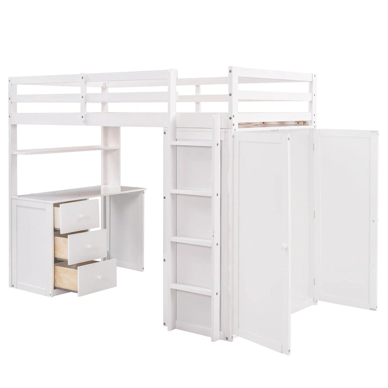 Loft Bed with Drawers,Desk,and Wardrobe